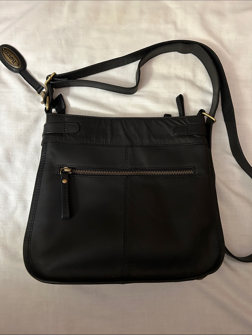 Born‎ Black Leather Crossbody Bag with Gold Accents, Approximately 10.5x9.5 - Picture 2 of 4